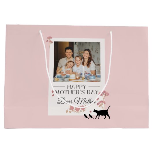 ピンクパーソナライズされたの写真と母の日 ラージペーパーバッグ (裏面)