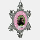 ピンクパーソナライズされたの前刷り犬の子犬の骨写真 スノーフレークピューターオーナメント (左)