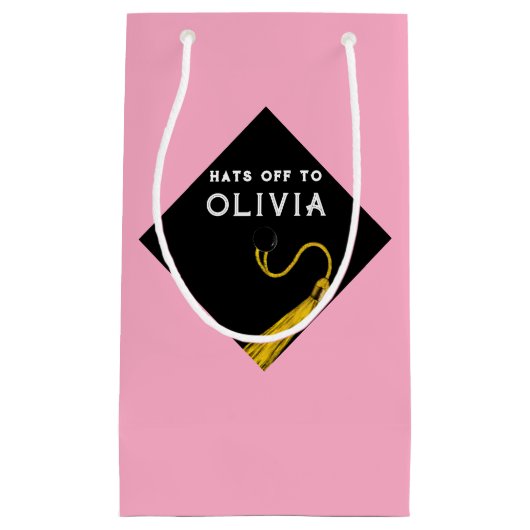 ピンクパーソナライズされたの卒業媒体抱き枕 スモールペーパーバッグ (正面)