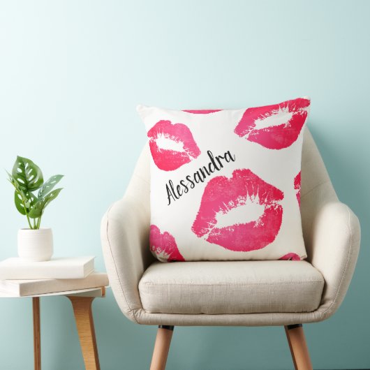 ピンクパーソナライズされたの口紅キス-おもしろい枕Des クッション (椅子)