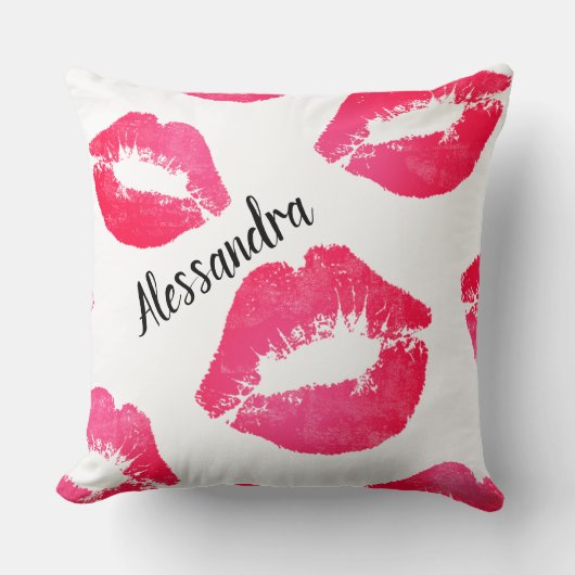 ピンクパーソナライズされたの口紅キス-おもしろい枕Des クッション (正面)