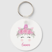 ピンクパーソナライズされたの名前を持つUnicornキーチェーン キーホルダー (正面)