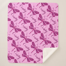ピンクパーソナライズされたの名前トンボ模様の毛布
