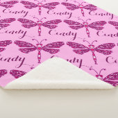 ピンクパーソナライズされたの名前トンボ模様の毛布 シェルパブランケット (3/4)