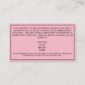 ピンクパーソナライズされたの子どもの食物アレルギー警告 名刺 (裏面)