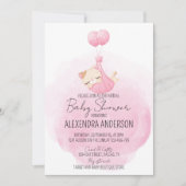 ピンクパーソナライズされたの子猫ベビーガールシャワー 招待状 (正面)