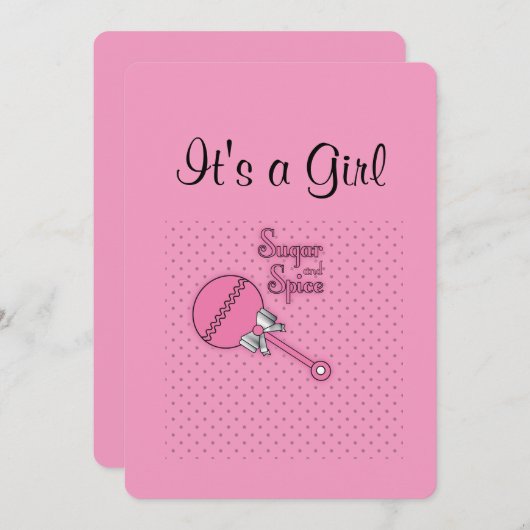 ピンクパーソナライズされたの少女 案内状 (正面/裏面)