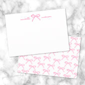 ピンクパーソナライズされたの弓の名前 ノートカード