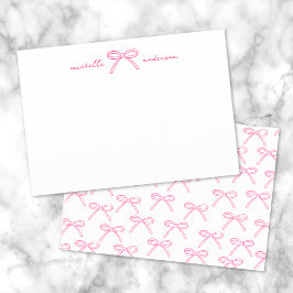 ピンクパーソナライズされたの弓の名前 ノートカード