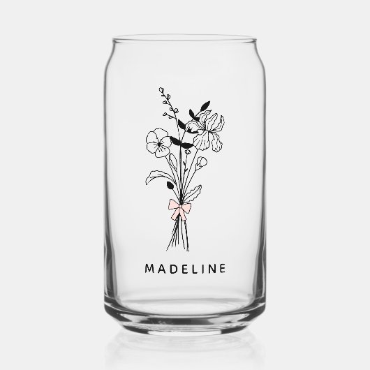 ピンクパーソナライズされたの弓を持つ花嫁フローラ ガラス缶 (正面)