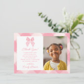 ピンクパーソナライズされたの弓コケット美的写真 サンキューカード (スタンド正面)