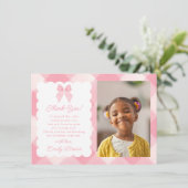 ピンクパーソナライズされたの弓コケット美的写真 サンキューカード (スタンド正面)