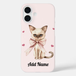 ピンクパーソナライズされたの弓iPhoneケースがかわいい猫 iPhone 16ケース