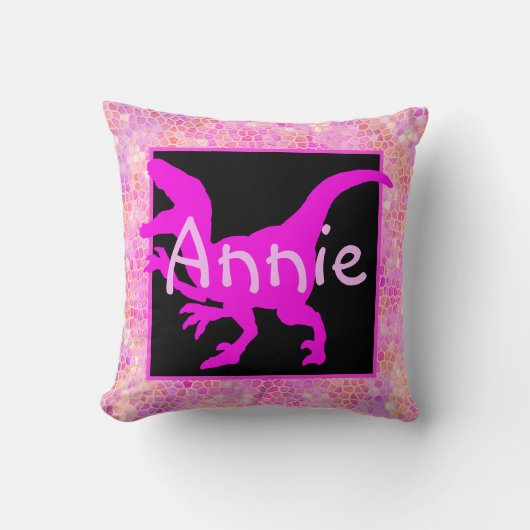 ピンクパーソナライズされたの恐竜の皮 クッション (正面)