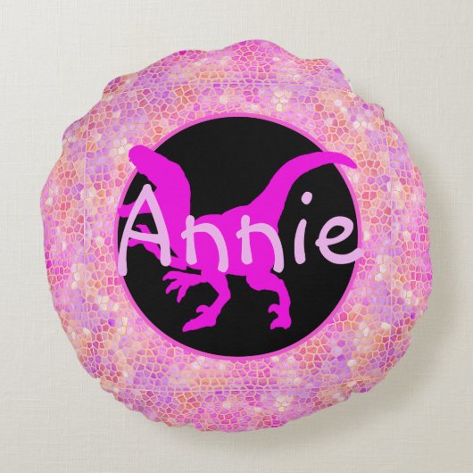 ピンクパーソナライズされたの恐竜の皮 ラウンドクッション (裏面)