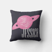 ピンクパーソナライズされたの惑星の手で土星海軍を引いた クッション (裏面)