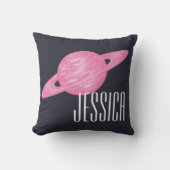 ピンクパーソナライズされたの惑星の手で土星海軍を引いた クッション (正面)