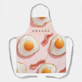 ピンクパーソナライズされたの揚げ卵とベーコン柄 エプロン (正面)