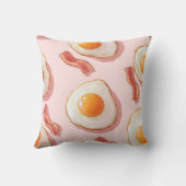 ピンクパーソナライズされたの揚げ卵とベーコン柄 クッション (裏面)