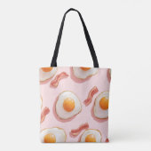 ピンクパーソナライズされたの揚げ卵とベーコン柄 トートバッグ (裏面)