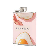 ピンクパーソナライズされたの揚げ卵とベーコン柄 フラスク (左)