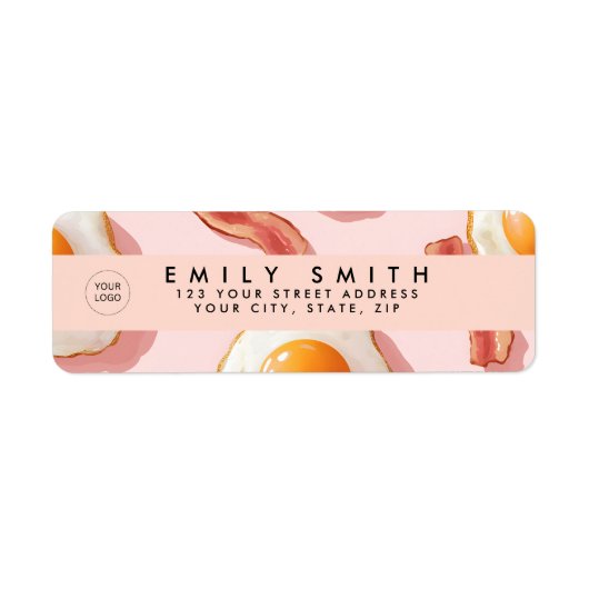 ピンクパーソナライズされたの揚げ卵とベーコン柄 ラベル (正面)