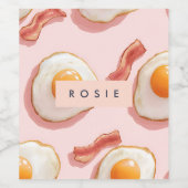 ピンクパーソナライズされたの揚げ卵とベーコン柄 ワインラベル (シングルラベル)