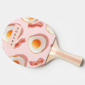 ピンクパーソナライズされたの揚げ卵とベーコン柄 卓球ラケット (横)