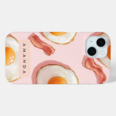 ピンクパーソナライズされたの揚げ卵とベーコン柄 Case-Mate iPhoneケース (裏面 (横))