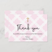ピンクパーソナライズされたの最初の聖なる聖餐会ありがとうC サンキューカード (正面/裏面)
