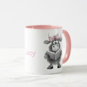 ピンクパーソナライズされたの柄の可愛いカウマグカップ マグカップ (正面右)