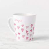 ピンクパーソナライズされたの水カラーハートバレンタインデー カフェラテマグ (左アングル)