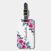 ピンクパーソナライズされたの水カラーバラ ラゲッジタグ (正面縦)