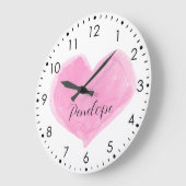 ピンクパーソナライズされたの水彩ハート壁時計 ラージ壁時計 (傾斜)