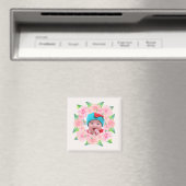 ピンクパーソナライズされたの水彩フローラリース マグネット (インサイチュ (食洗機))
