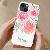 ピンクパーソナライズされたの水彩フローラ Case-Mate iPhoneケース