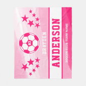 ピンクパーソナライズされたの水色サッカー選手の名前 フリースブランケット (正面)