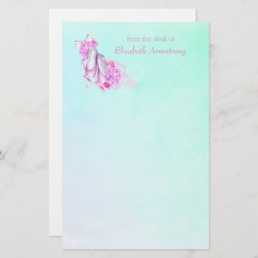 ピンクパーソナライズされたの水色バレエ靴 便箋 (正面/裏面)