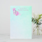 ピンクパーソナライズされたの水色バレエ靴 便箋 (スタンド正面)