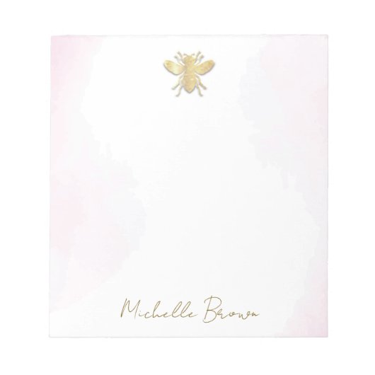 ピンクパーソナライズされたの水色 – ゴールデンハニービー ノートパッド (正面)