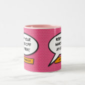 ピンクパーソナライズされたの漫画本の音声バブル ツートーンマグカップ (中央)