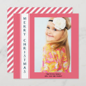 ピンクパーソナライズされたの白い写真のクリスマスグリーティング シーズンカード (正面/裏面)