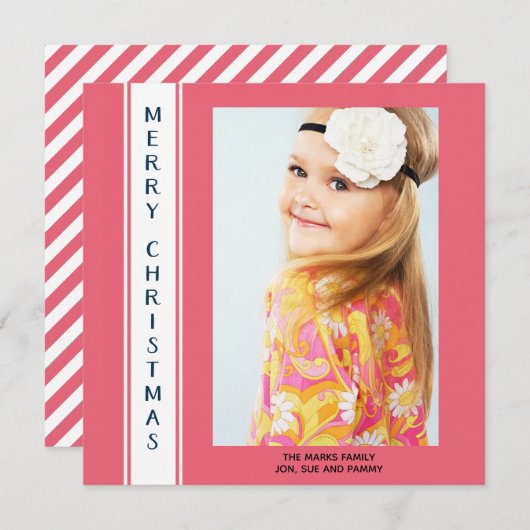 ピンクパーソナライズされたの白い写真のクリスマスグリーティング シーズンカード (正面/裏面)
