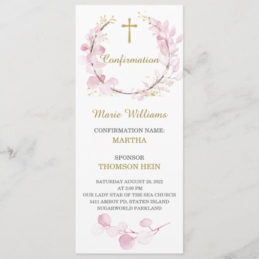 ピンクパーソナライズされたの確認祈りの言葉カード メニュー (正面)