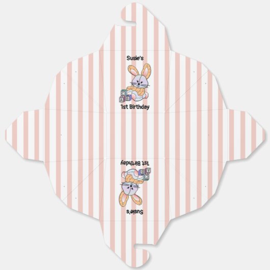 ピンクパーソナライズされたの縞模様の保育園アート – Bunny Favor フェイバーボックス (見開き)