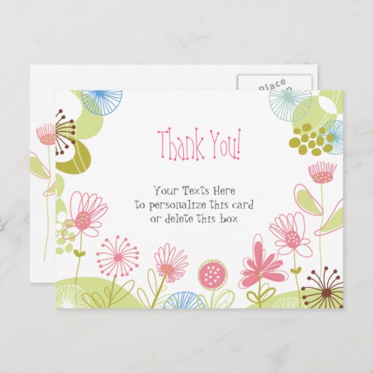 ピンクパーソナライズされたの花ありがとうポストカード ポストカード (正面/裏面)
