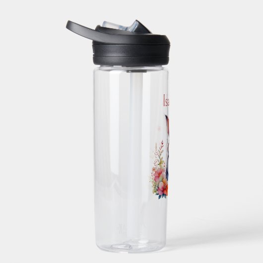 ピンクパーソナライズされたの花を咲かせたウサギ ウォーターボトル (右面)