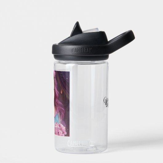 ピンクパーソナライズされたの花を咲かせる美しい少女 ウォーターボトル (左面)