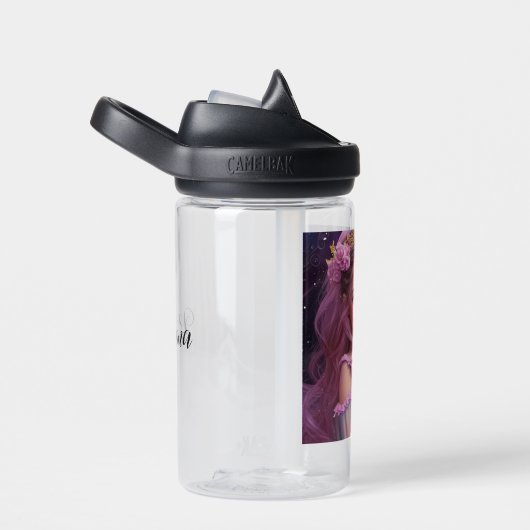 ピンクパーソナライズされたの花を咲かせる美しい少女 ウォーターボトル (右面)