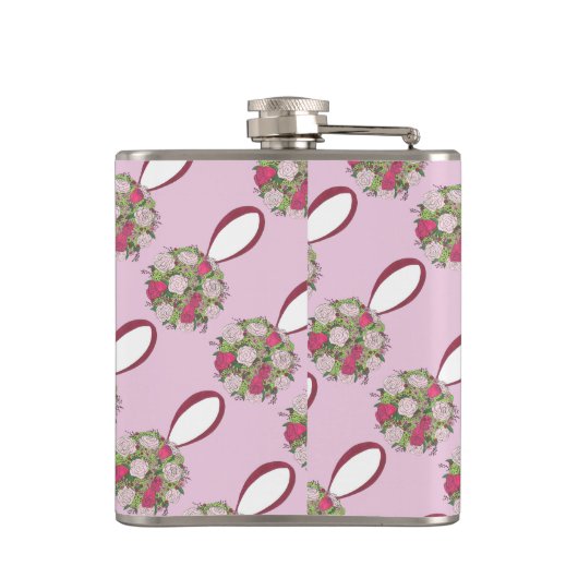 ピンクパーソナライズされたの花バラ結婚の花束 フラスク (裏面)